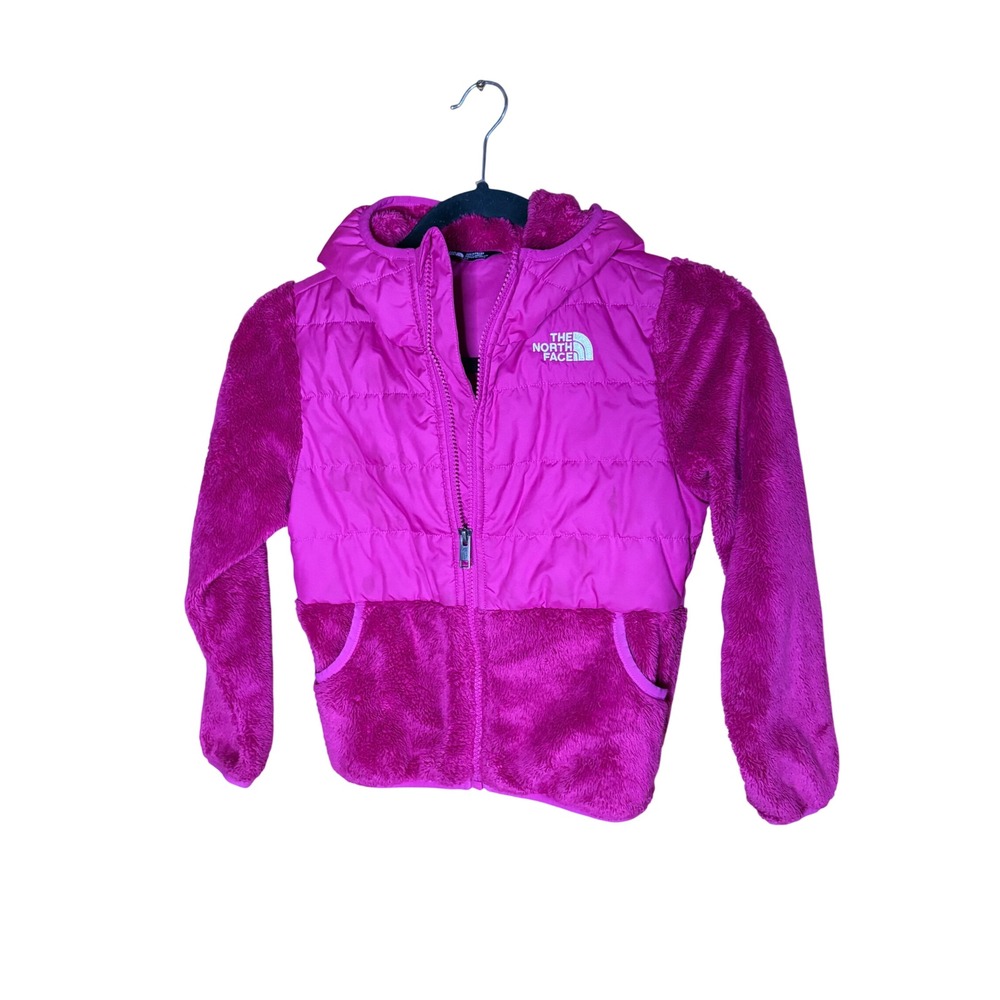 The North Face Girls Pink Mixed Media Quilted Osito Fleece Hooded Jacket S 7/8